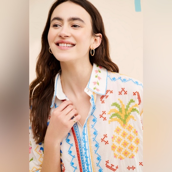 Farm Rio Men’s Tropical Cross Stitch Shirt - Picture 3 of 11